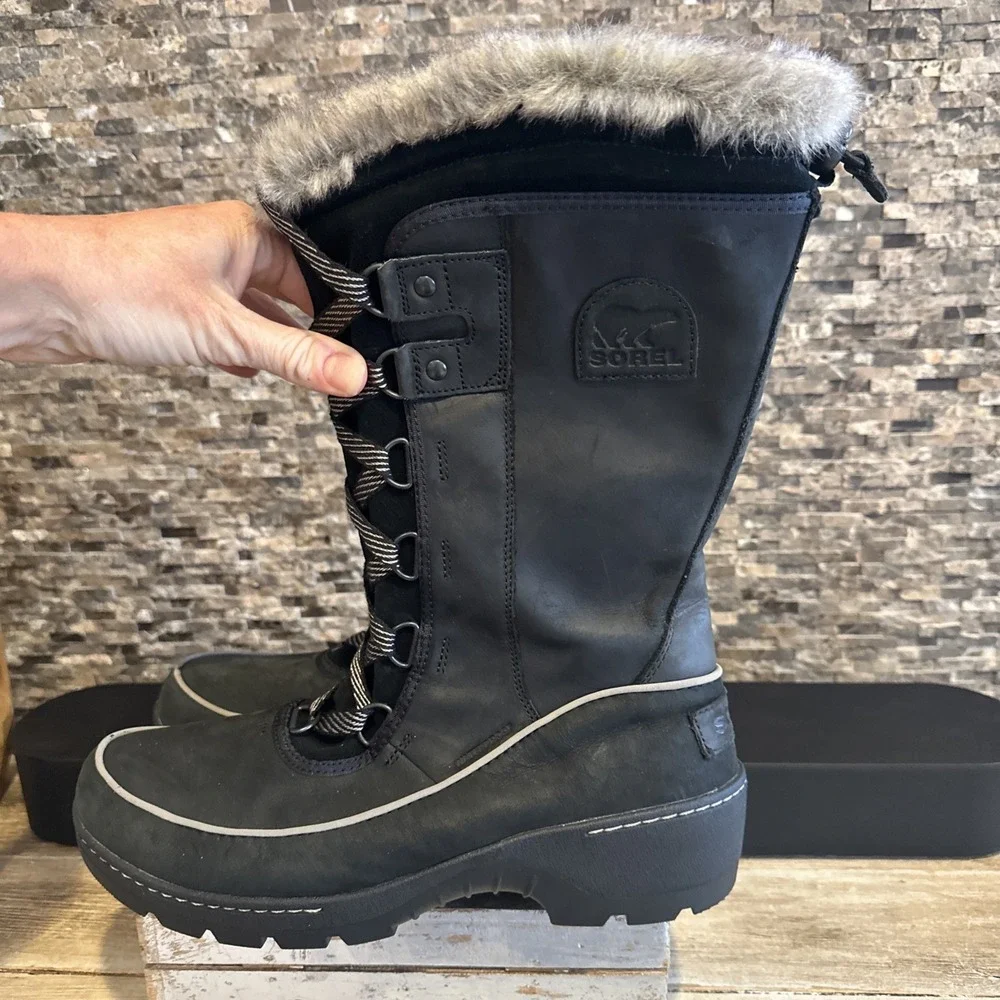 SOREL Women's Tivoli IV Waterproof Black Tall Winter Boot Size 10 Worn‎ 1X